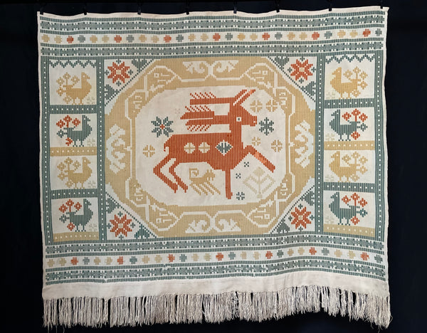 Traditional Scandinavian Flatweave Wallhanging with Mythical Horse: C1910/20 Sweden