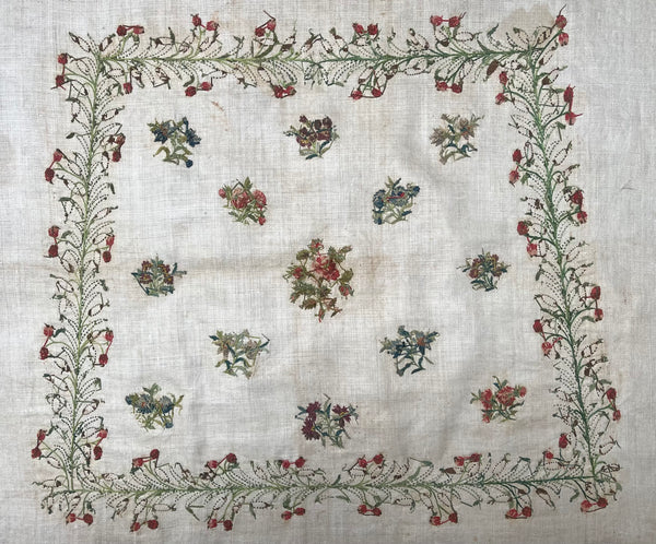 Antique Fine Hand Embroidered Chenille Panel Florals: C18th France