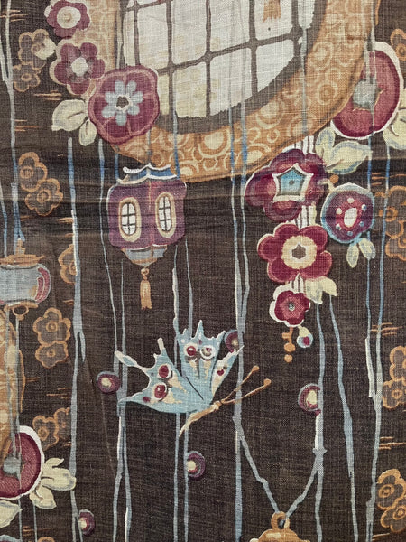 Antique Art Nouveau Japanoise Textile with Lanterns: C1900/10 Foxtons, England