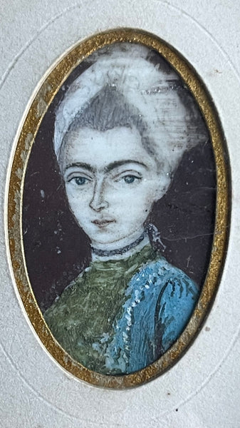 Antique Miniature Watercolour Portrait Young Woman Grand Tour Costume Study: C18th Europe