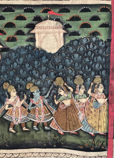 Hand Painted Pichawai Wallhanging Devotional Temple Hanging Krishna: C19th India