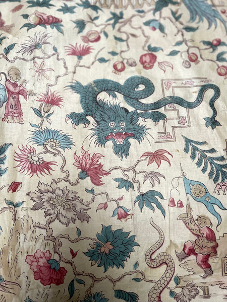 Panel of Georgian Glazed Chintz with Dragons and Exotic Creatures: C1800 England
