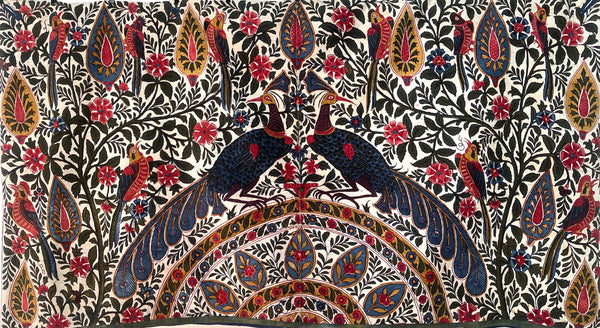 Antique Block Print Palampore Wallhanging with Peacocks C19th India