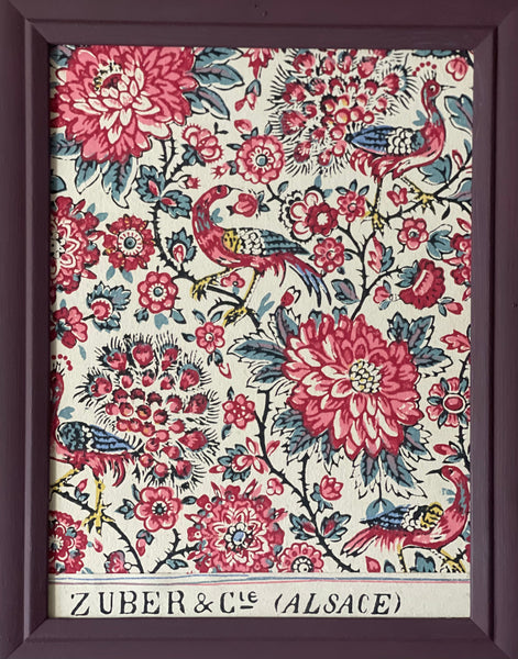 Antique Framed Block Print Hand Painted Wallpaper Samples: C19th Alsace, France