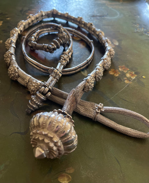Antique High Grade Handmade Repoussè Silver Tribal Belt: C19th Northern India