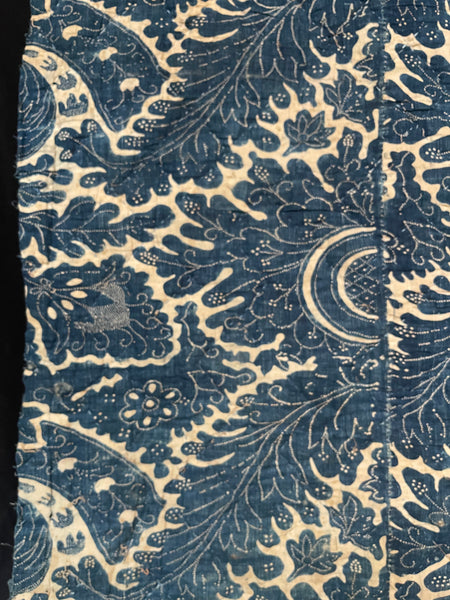 Antique Block Print Resist Dyed Quilted Toile de Rouen French Indigo: C 18th France
