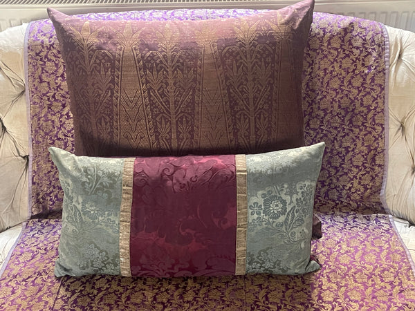 Bespoke Square Cushion Antique Silk Brocade: C19th Sumatra