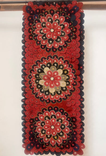 Antique Folk Art ‘Penny Rug’ Table Runner Wallhanging: C1900 Europe