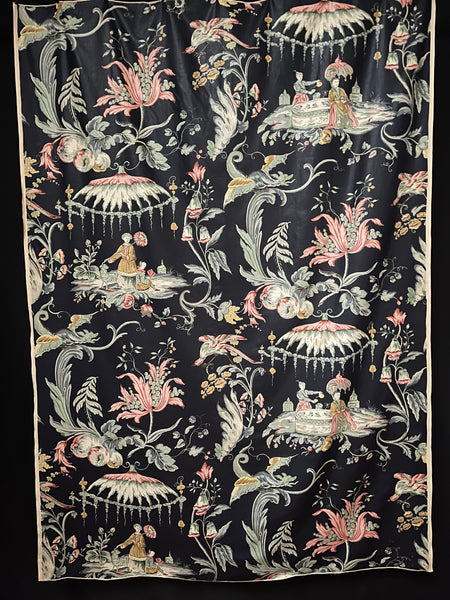 Antique Chinoiserie Chintz Figural Textile Panel: C1930 Europe