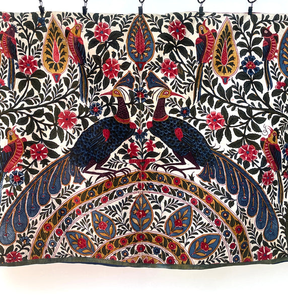Antique Block Print Palampore Wallhanging with Peacocks C19th India