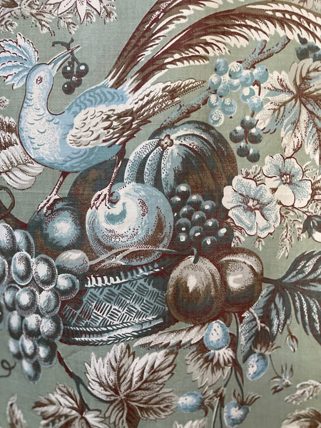 Vintage Printed Cotton with Birds Baskets of Fruit, Butterflies: C20th Britain
