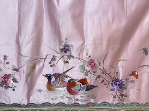 Antique Fine Silk Embroidered Wallhanging Panel with Water Birds and Flowers: C1920 China for export