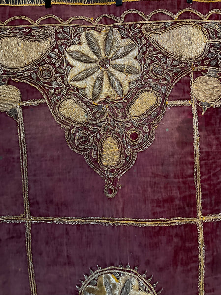 Antique Gold Gilt Thread Embroidered Silk Velvet Cover : C19th India