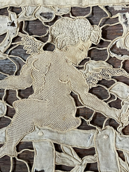 Antique Venetian Needlelace with Cherubs: Late C17th early C18th Venice, Italy