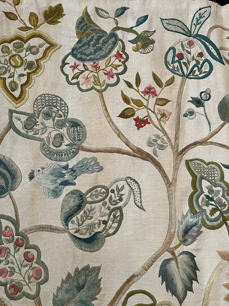 Antique Jacobean Revival Crewelwork Embroidered Wallhanging: C1900 England