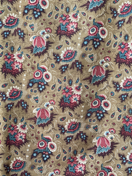 Antique Indienne Floral Printed Cotton Textile : C19th France
