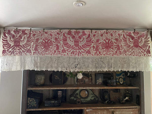 Traditional Folk Embroidered Pelmet with Birds & Lions: C19th The Balkans