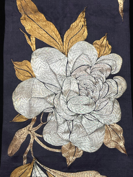 Antique Find Gold and Silver Thread Embroidery with Peony and Phoenix: C19th Japan
