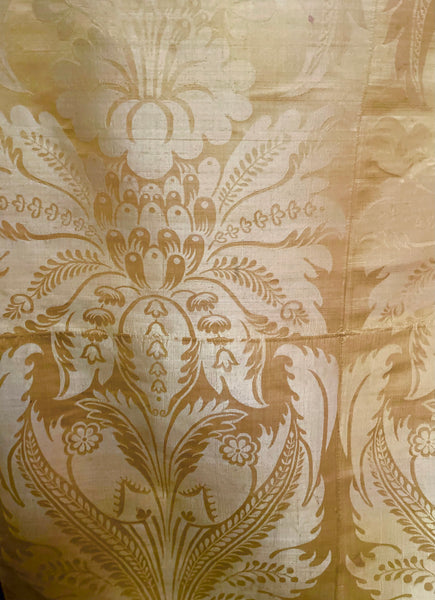 Large Panel Yellow Silk Damask Brocade Handwoven Antique Lyon Museum Worthy: C18th France