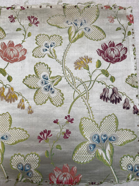 Antique Eighteenth Century Rococo Silk Brocade Panels: C18th Lyon, France
