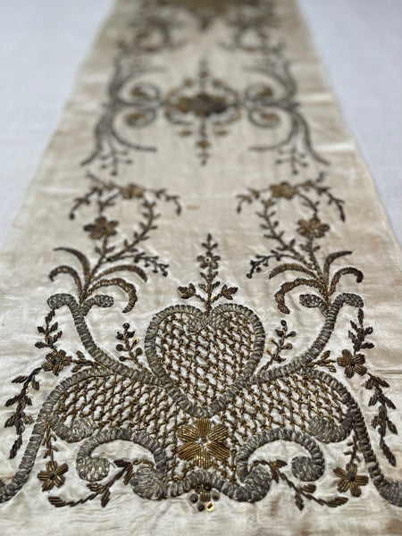 Antique Ottoman Silver Thread Embroidered Panel: C19th Turkey