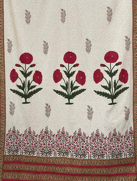 Block Printed Hangings or Curtain Panels with Poppies: C20th Jaipur, India