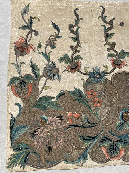 Rare Antique Silk and Gilt Thread Embroidered Apron : C18th England