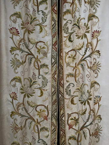 Pair Arts and Crafts Panels with Jacobean Revival Crewelwork Embroidered Borders: C1900 Britain