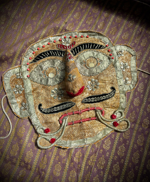 Rare Antique Folk Art Metallic Textile Mask Ramlila of Ramnagar(Varanasi)India C20th