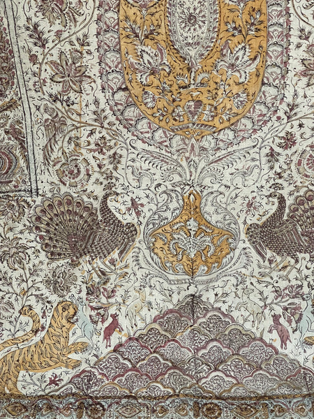 Antique Hand Block Printed Kalamkari Wallhanging: C19th India