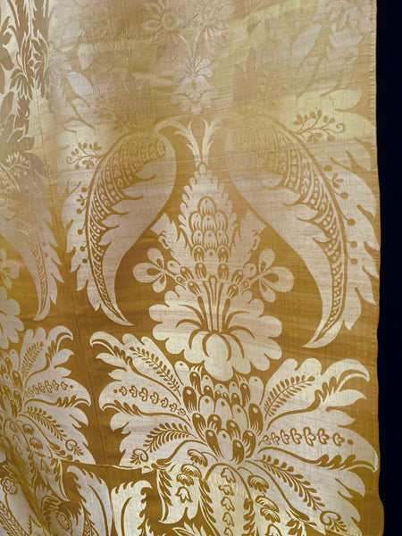 Large Panel Yellow Silk Damask Brocade Handwoven Antique Lyon Museum Worthy: C18th France