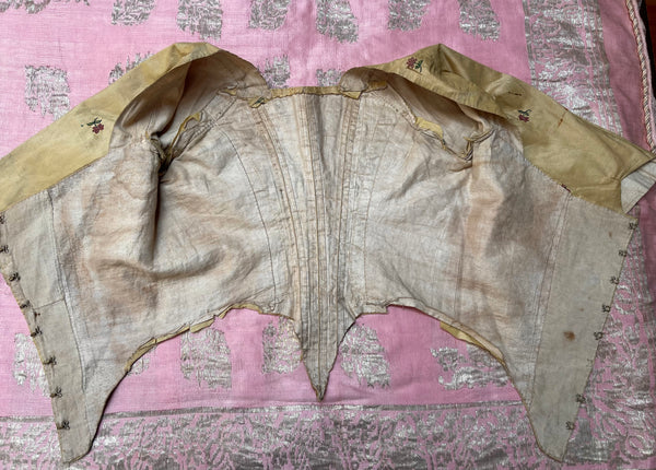 Rare Hand Embroidered Silk Bodice and Partial Skirt : C18th Gujarat India for export to Europe