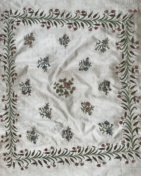 Antique Fine Hand Embroidered Chenille Panel Florals: C18th France