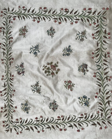 Antique Fine Hand Embroidered Chenille Panel Florals: C18th France