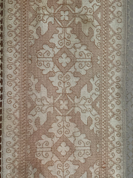 Antique Hand Embroidered Assisi Work Cover Pink White Throw Interior Decor Early 20th Century. 225 x 185cm