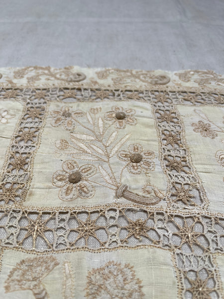 Antique Renaissance Embroidered Early Needlework Lace with Snails Insects Birds: Late C16th early 17th century, Italy