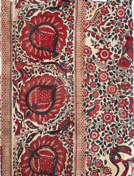 Rare Block Print and Hand Painted Palampore Border Fragment Coromandel Coast: C18th India