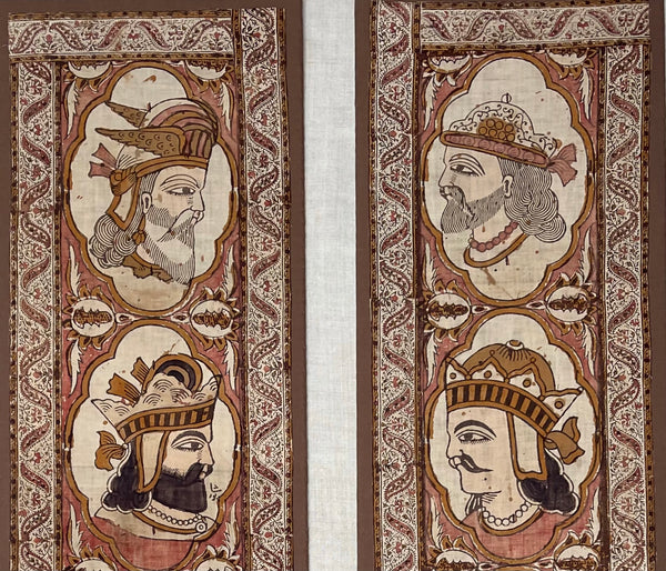 Antique Hand Painted Kalamkari Portrait Wall Hanging: C19th Persia