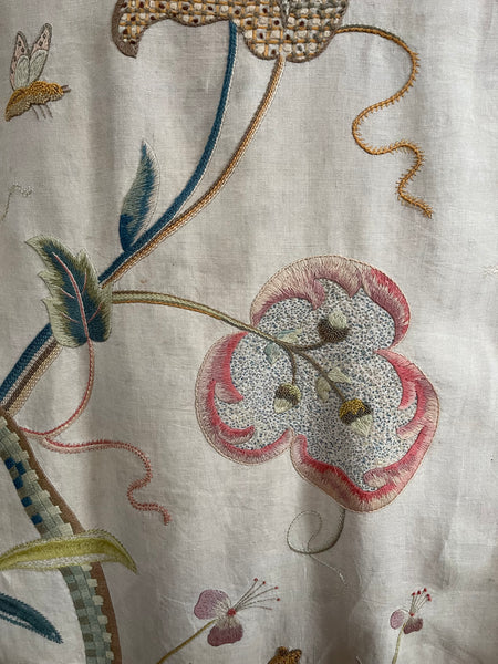 Antique Arts and Crafts Jacobean Revival Crewelwork Tree of Life Wallhanging: Early C20th Britain