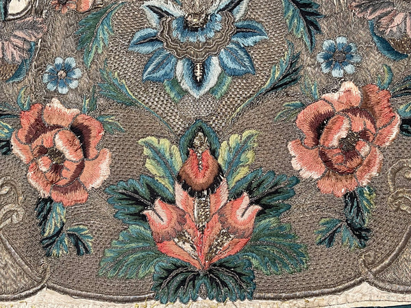 Rare Antique Silk and Gilt Thread Embroidered Apron : C18th England