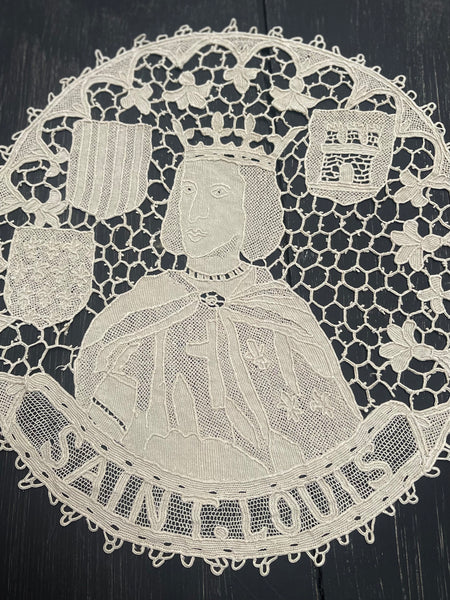 Antique Figurative Bobbin Lace Roundels Kings France: Late C18th Early C19th, Italy