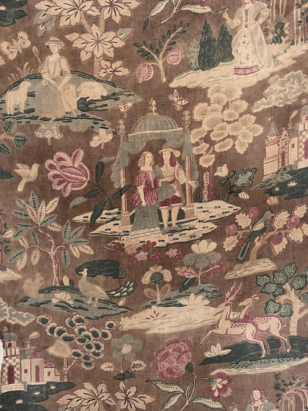 Antique Jacobean Revival Printed Linen Collectable Antique Textiles Design Inspiration Figurative Wallhanging. 83 x 73cm