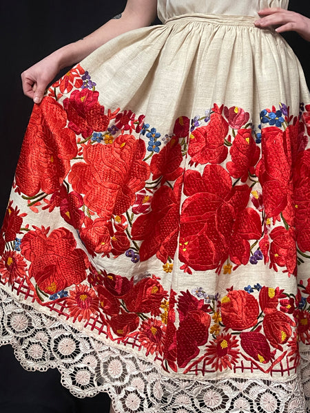 Traditional Eastern European Costume Hand Embroidered Apron: C1910 Croatia