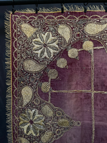 Antique Gold Gilt Thread Embroidered Silk Velvet Cover : C19th India