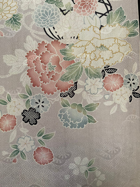 Antique Traditional Handpainted & Stencilled Silk Brocade Stole or Scarf: C1900 Japan