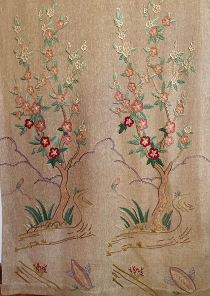 RESERVED: Antique Embroidered Tree of Life Wallhanging or Portier: C1930 Britain