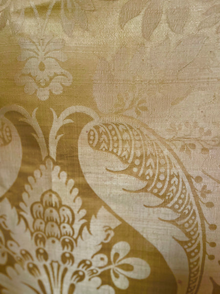 Large Panel Yellow Silk Damask Brocade Handwoven Antique Lyon Museum Worthy: C18th France