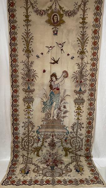 Antique Embroidered Wallhanging with Dancing Figure: C1910 France