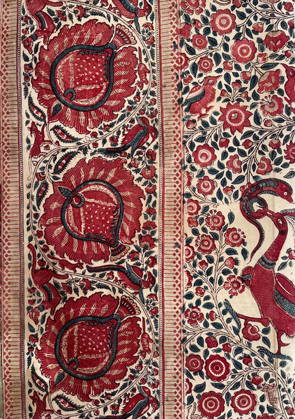 Rare Block Print and Hand Painted Palampore Border Fragment Coromandel Coast: C18th India
