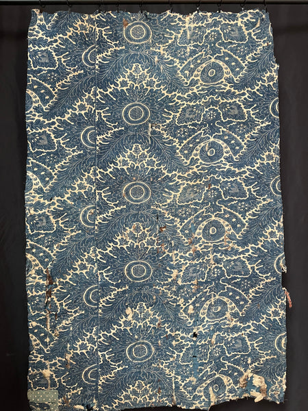 Antique Block Print Resist Dyed Quilted Toile de Rouen French Indigo: C 18th France